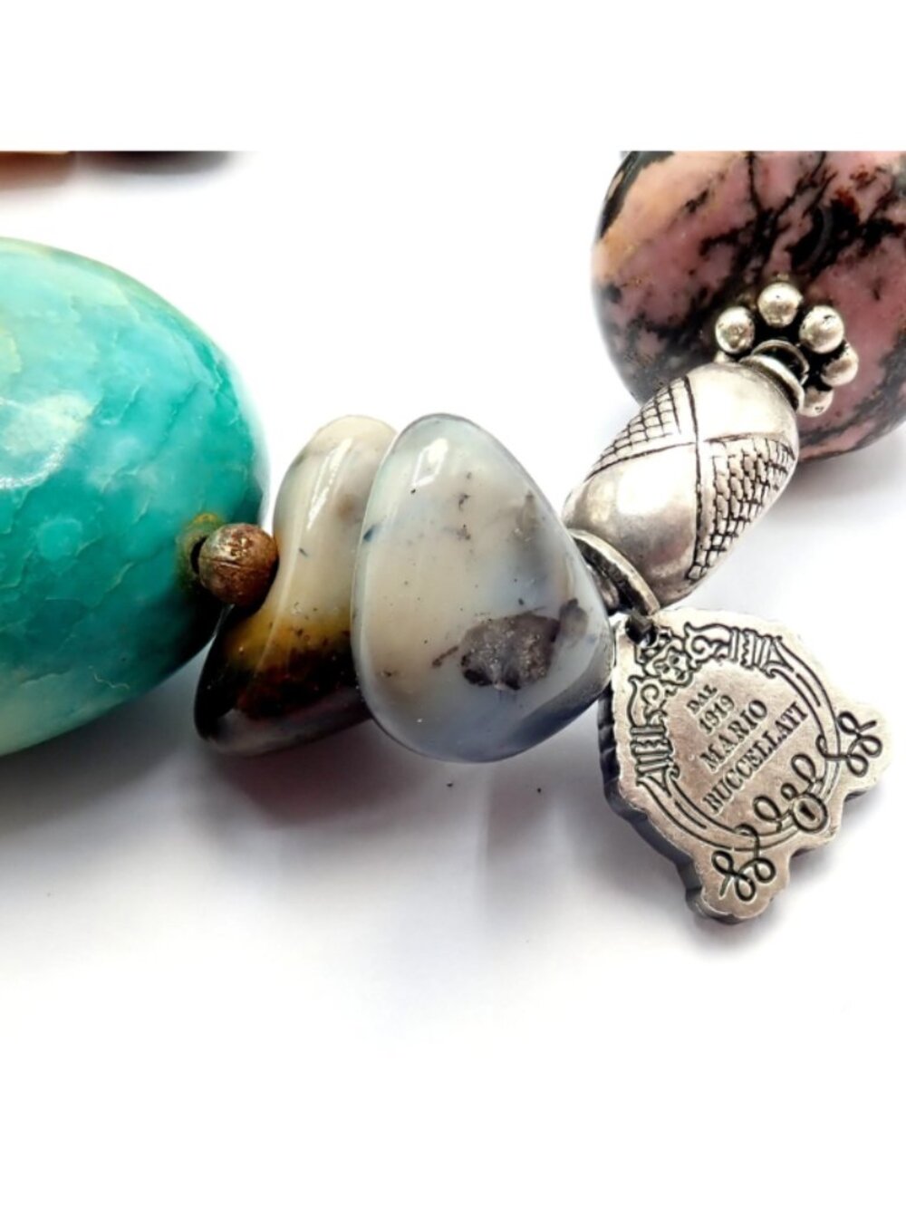 Rare! Mario Buccellati Free Time Silver Large Snake Turtle River Stone Necklace - Picture 12 of 14